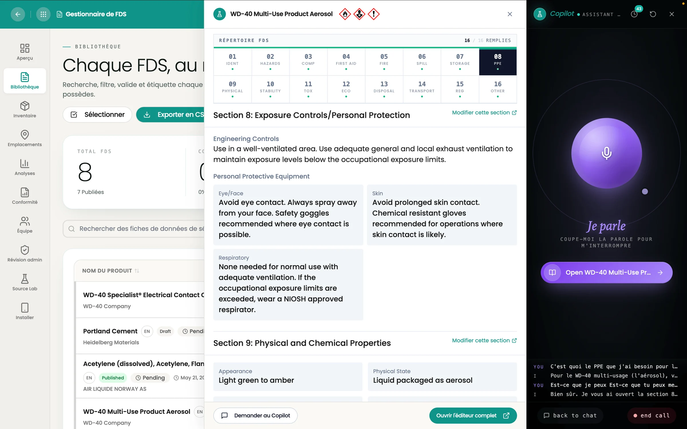 Certigo SDS Manager dashboard with an SDS document and Normi